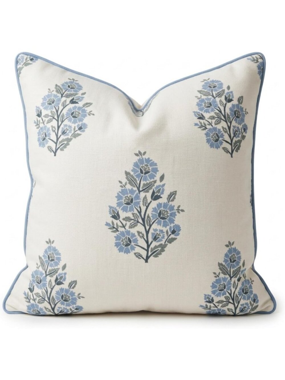 Blue & White Floral Decorative Pillow Cover - Grandmillennial Style, 24x24